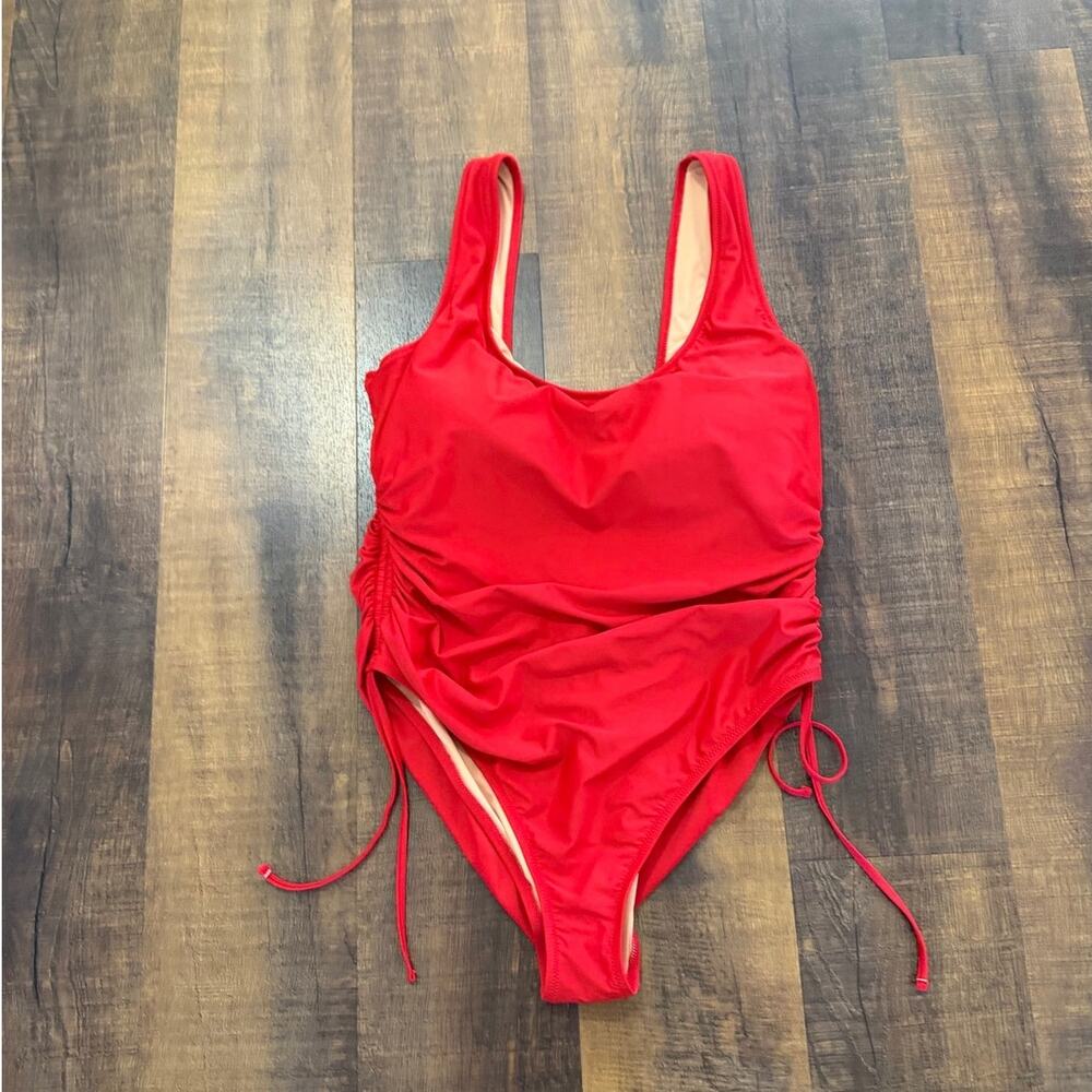 J.Crew Ruched Side Tie One Piece Swimsuit Red Size 20 Tummy Control